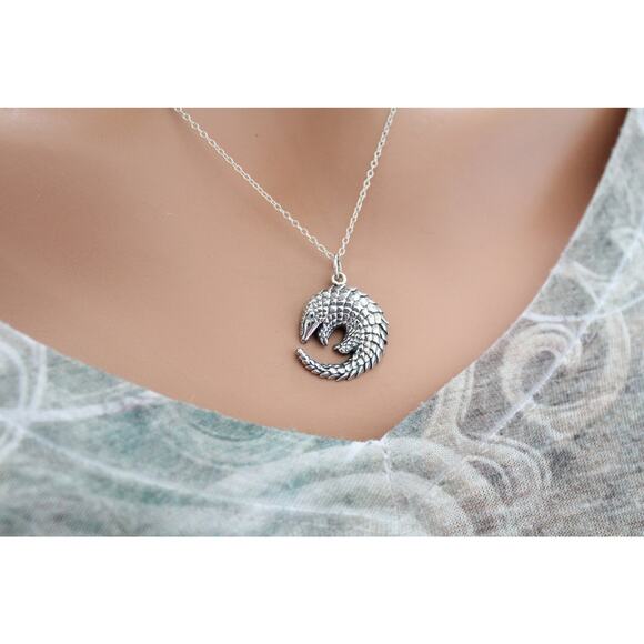 Sterling Silver Pangolin Charm Necklace Silver Pangolin Necklace